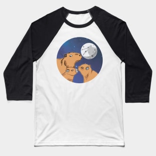 Three Capybara Moon Funny Pelican Capybara Wolf meme Baseball T-Shirt